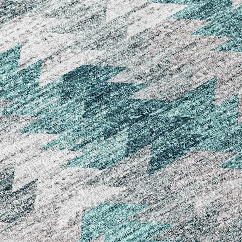 8' Dark Blue Aqua And Gray Round Geometric Washable Indoor Outdoor Area Rug Photo 8