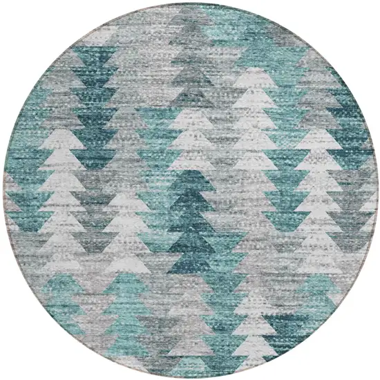 8' Dark Blue Aqua And Gray Round Geometric Washable Indoor Outdoor Area Rug Photo 2