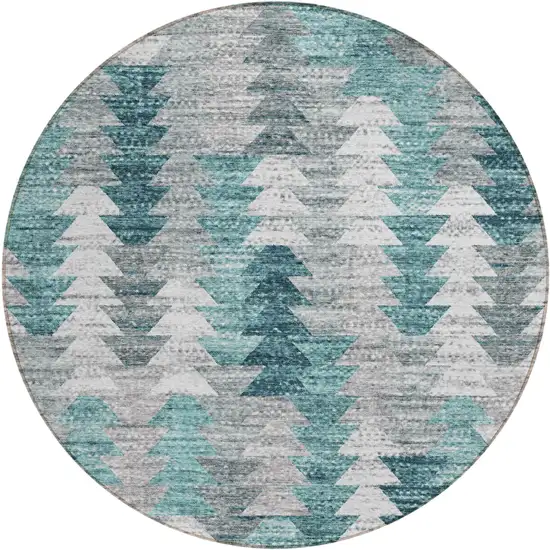 8' Dark Blue Aqua And Gray Round Geometric Washable Indoor Outdoor Area Rug Photo 2