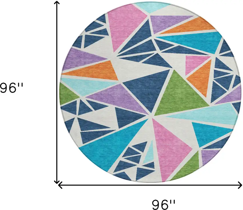 8' Dark Blue Green And Pink Round Geometric Washable Indoor Outdoor Area Rug Photo 3