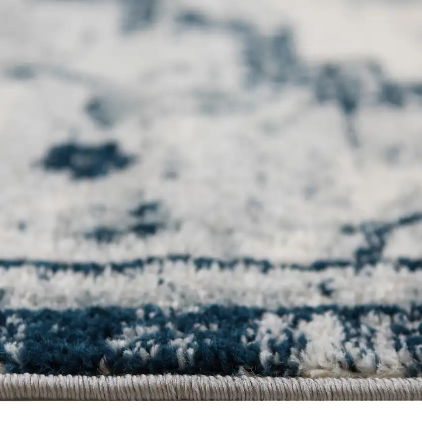 10' Dark Blue Medallion Power Loom Runner Rug Photo 5