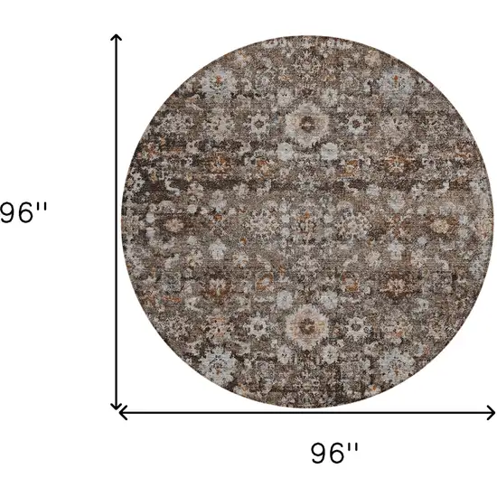 8' Dark Brown Brown And Taupe Round Oriental Washable Indoor Outdoor Area Rug Photo 3