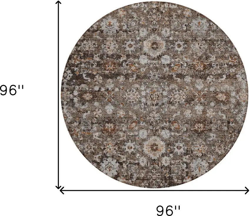 8' Dark Brown Brown And Taupe Round Oriental Washable Indoor Outdoor Area Rug Photo 3