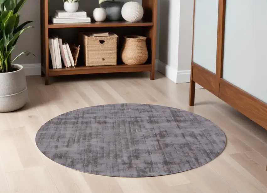 6' Dark Brown Round Hand Loomed Area Rug Photo 2