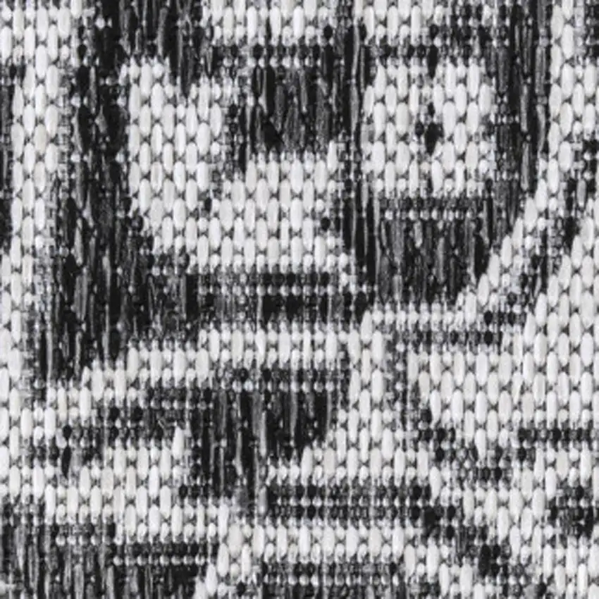 8' Dark Gray And Cream Medallion Indoor Outdoor Runner Rug Photo 1