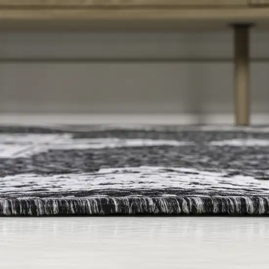 8' Dark Gray And Cream Medallion Indoor Outdoor Runner Rug Photo 9