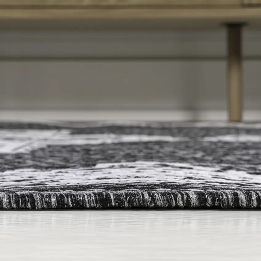 8' Dark Gray And Cream Medallion Indoor Outdoor Runner Rug Photo 9