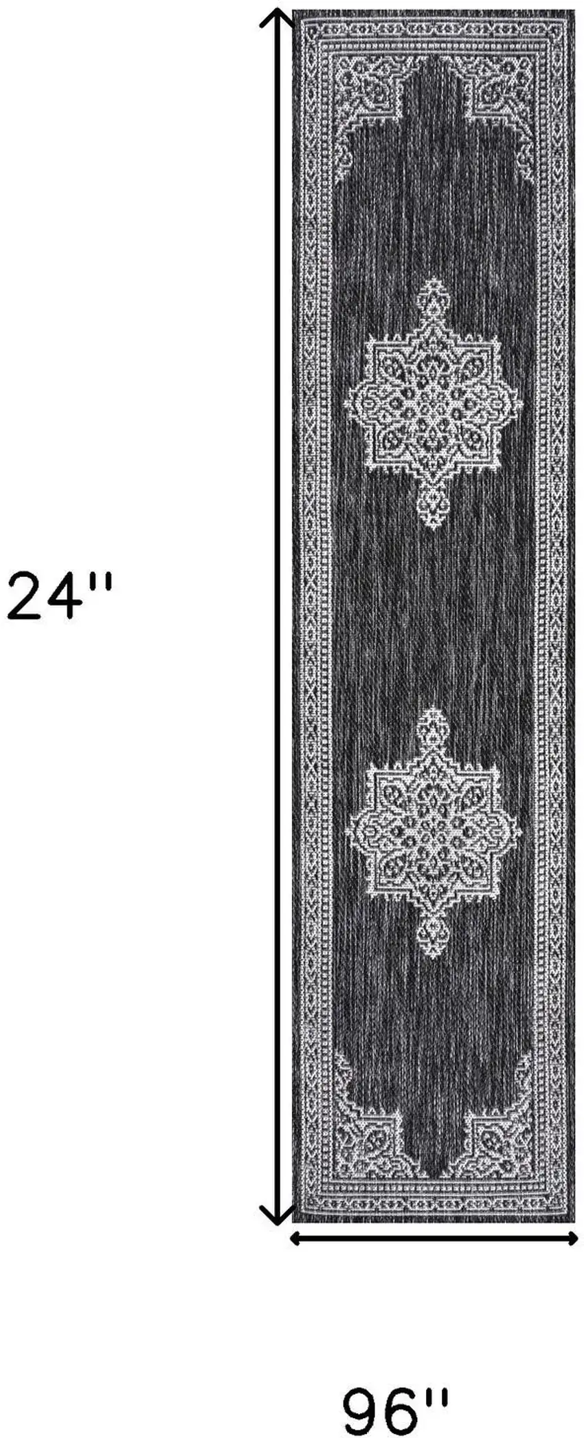 8' Dark Gray And Cream Medallion Indoor Outdoor Runner Rug Photo 8