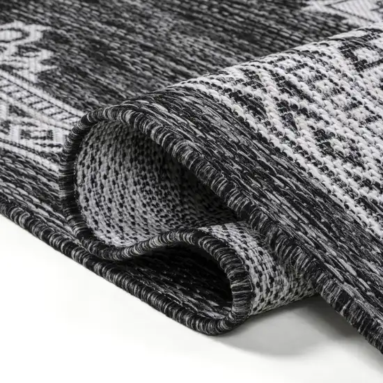 8' Dark Gray And Cream Medallion Indoor Outdoor Runner Rug Photo 7