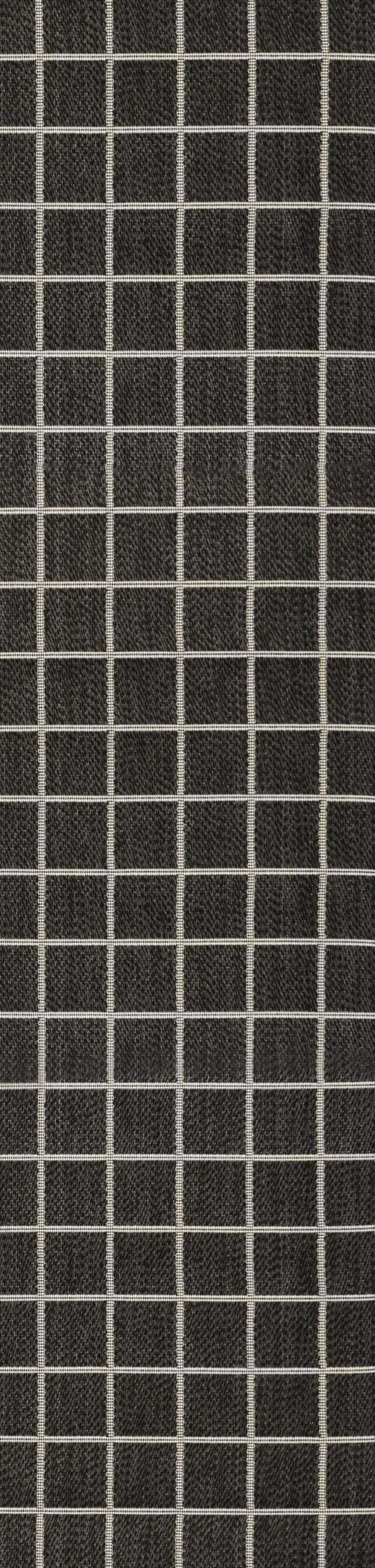 8' Dark Gray And Cream Plaid Indoor Outdoor Runner Rug Photo 1