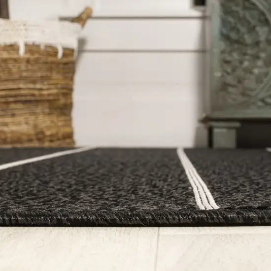 8' Dark Gray And Cream Plaid Indoor Outdoor Runner Rug Photo 7