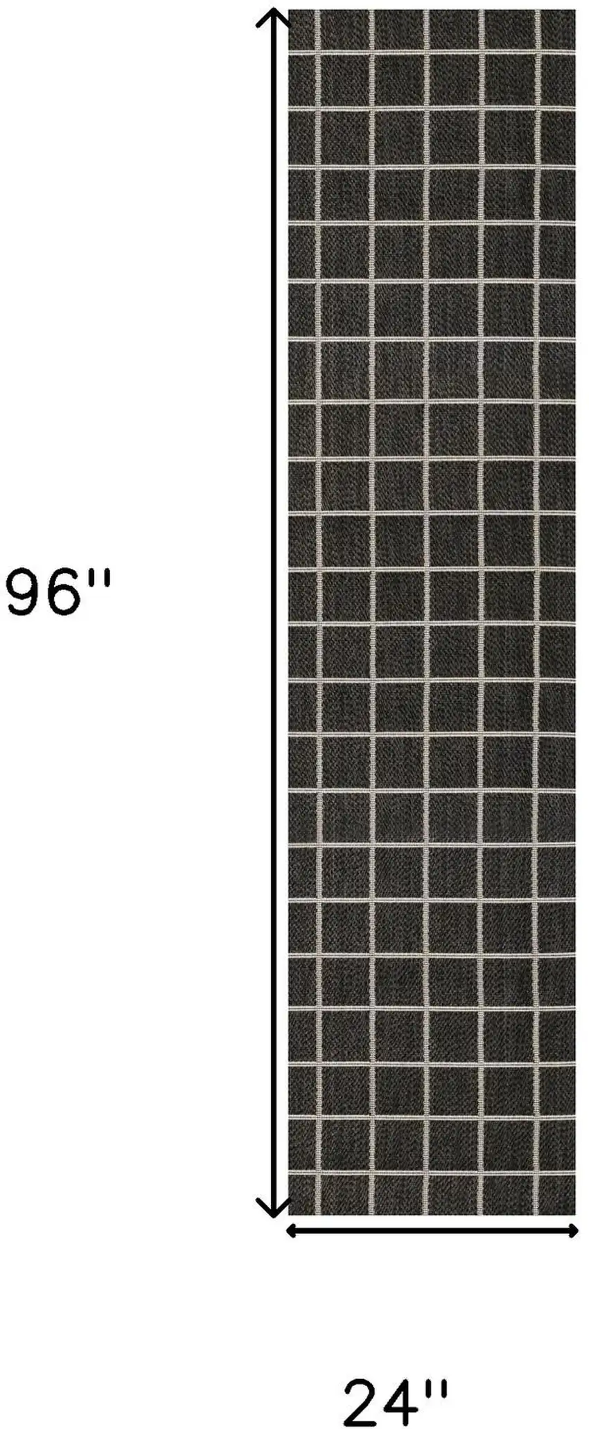 8' Dark Gray And Cream Plaid Indoor Outdoor Runner Rug Photo 7
