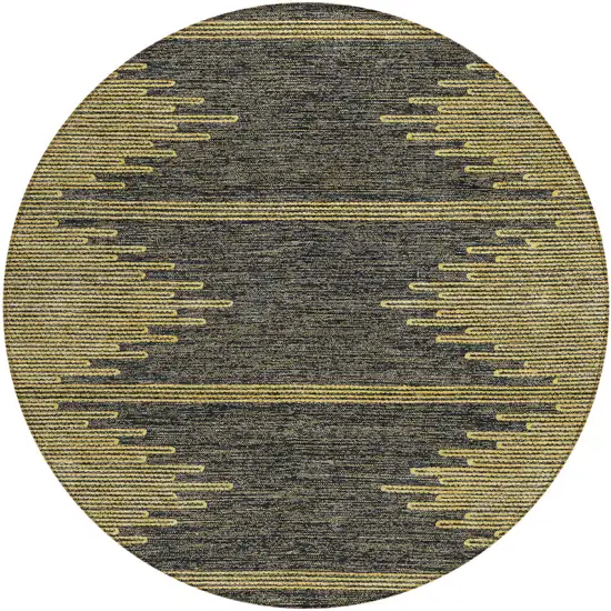 8' Dark Gray And Gold Round Abstract Washable Indoor Outdoor Area Rug Photo 2