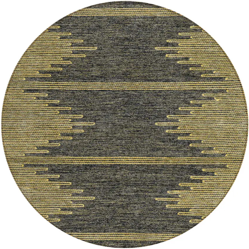 8' Dark Gray And Gold Round Abstract Washable Indoor Outdoor Area Rug Photo 2