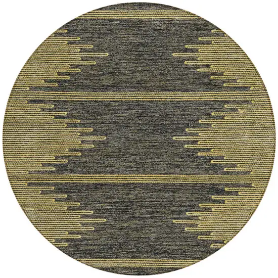 8' Dark Gray And Gold Round Abstract Washable Indoor Outdoor Area Rug Photo 5