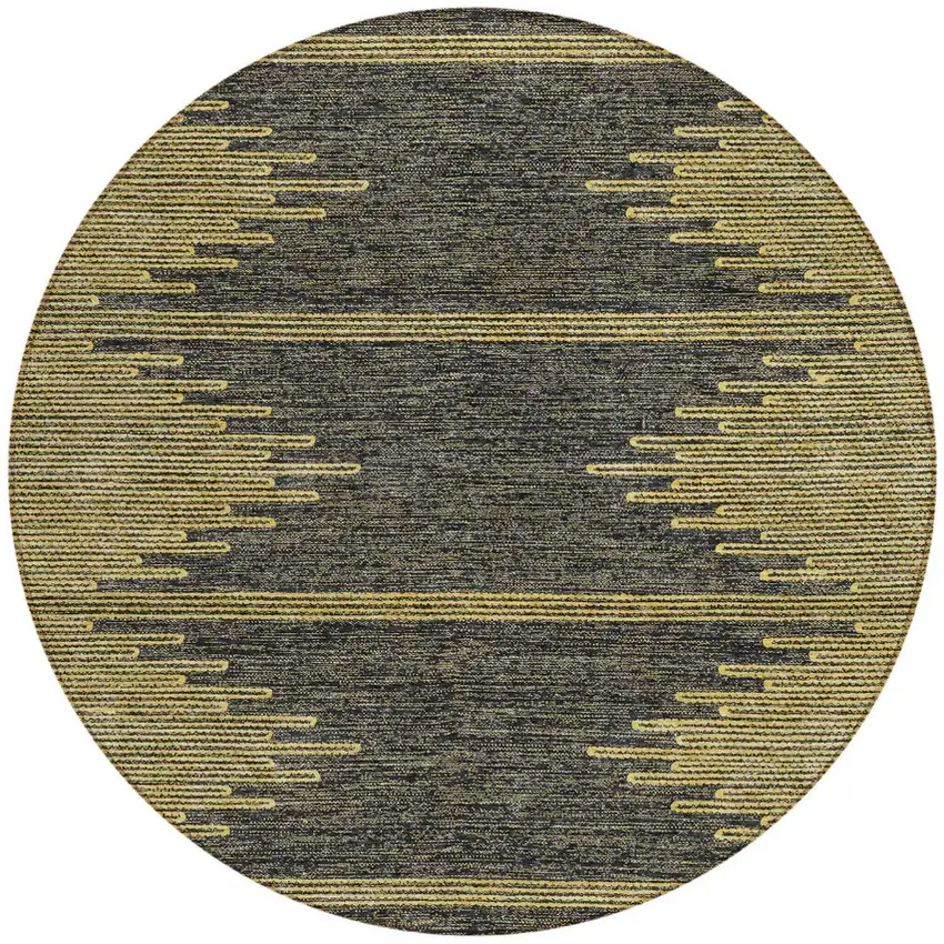 8' Dark Gray And Gold Round Abstract Washable Indoor Outdoor Area Rug Photo 5