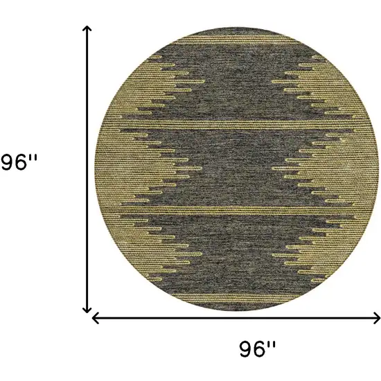 8' Dark Gray And Gold Round Abstract Washable Indoor Outdoor Area Rug Photo 3