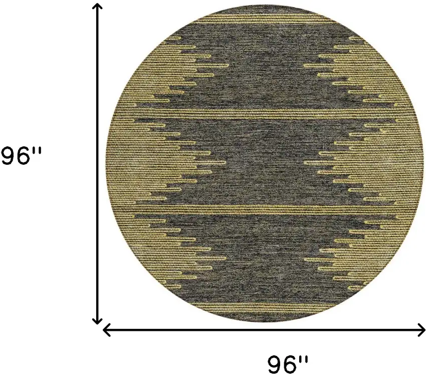 8' Dark Gray And Gold Round Abstract Washable Indoor Outdoor Area Rug Photo 3
