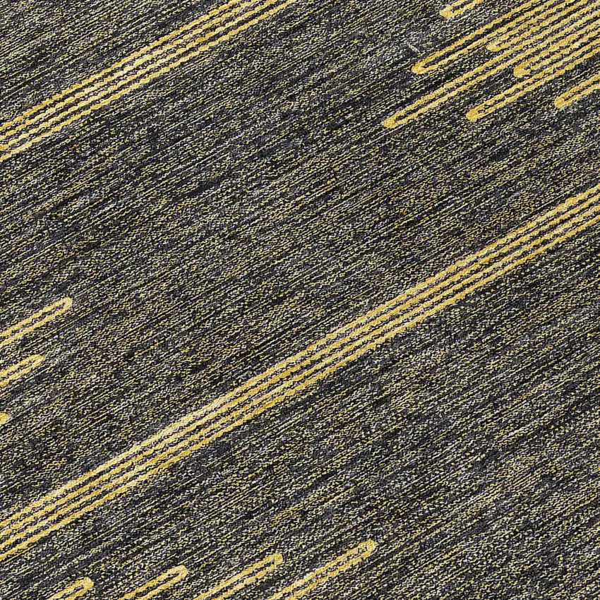 8' Dark Gray And Gold Round Abstract Washable Indoor Outdoor Area Rug Photo 8