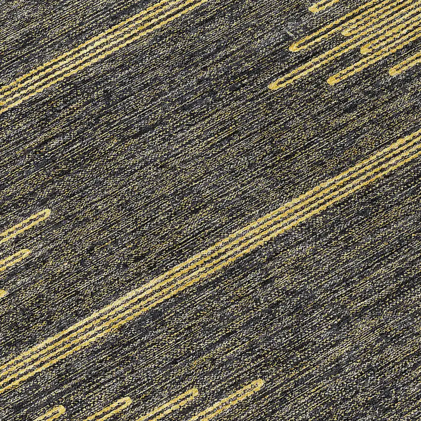 8' Dark Gray And Gold Round Abstract Washable Indoor Outdoor Area Rug Photo 8