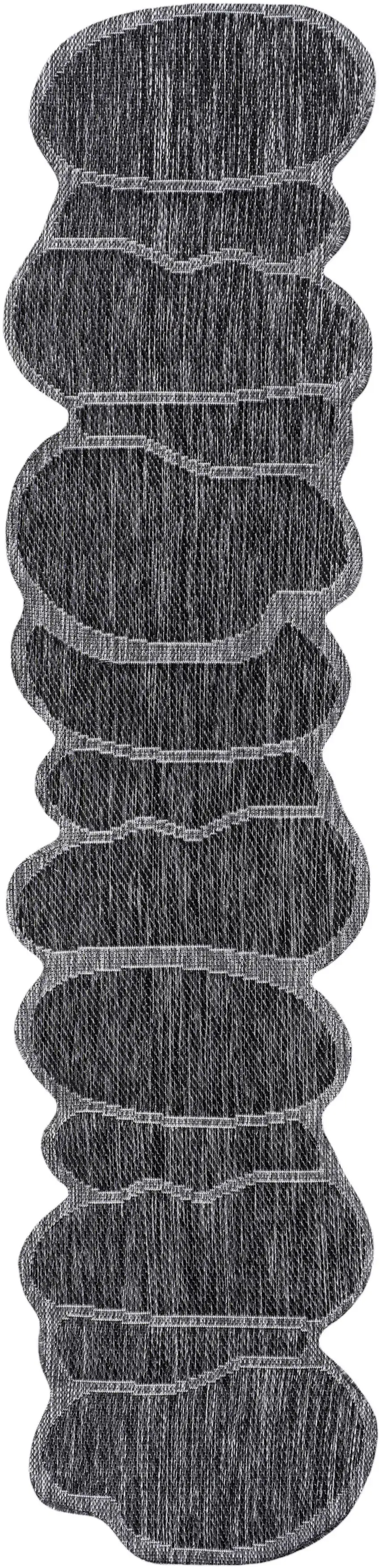 8' Dark Gray And Gray Medallion Indoor Outdoor Runner Rug Photo 1