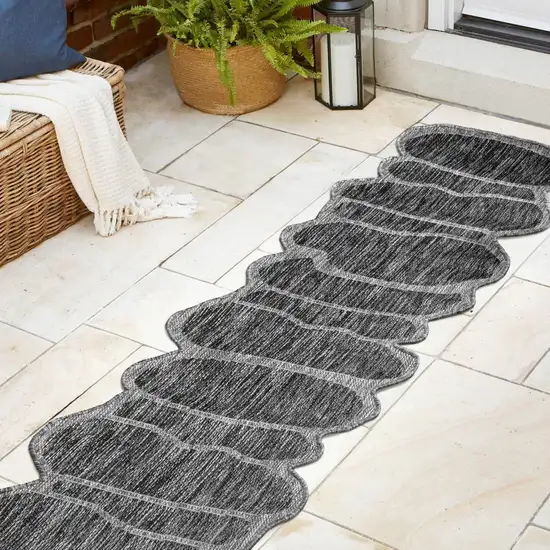 8' Dark Gray And Gray Medallion Indoor Outdoor Runner Rug Photo 6