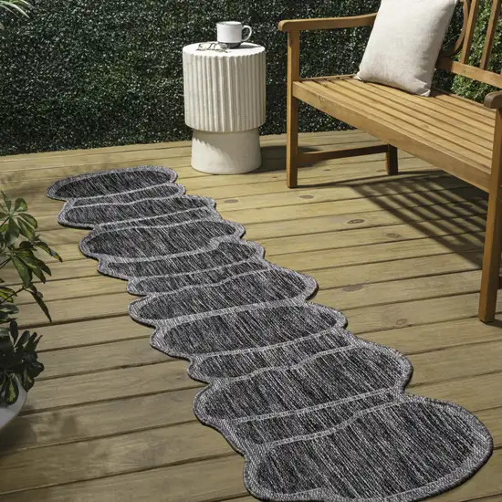 8' Dark Gray And Gray Medallion Indoor Outdoor Runner Rug Photo 5