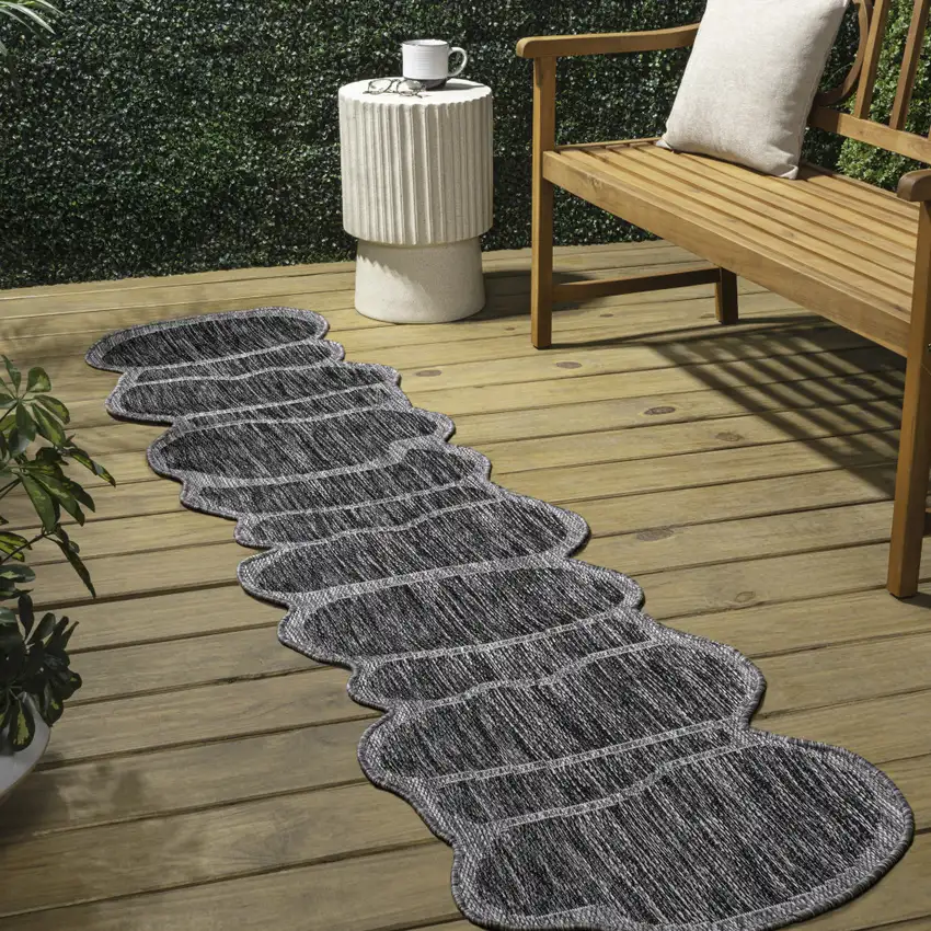 8' Dark Gray And Gray Medallion Indoor Outdoor Runner Rug Photo 5