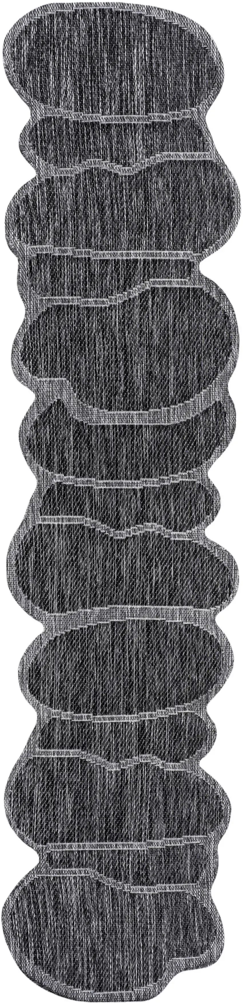 8' Dark Gray And Gray Medallion Indoor Outdoor Runner Rug Photo 3