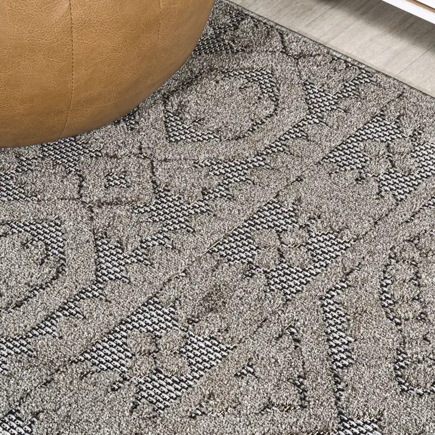 8' Dark Gray And Ivory Moroccan Indoor Outdoor Runner Rug Photo 8