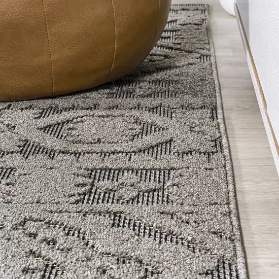 8' Dark Gray And Ivory Moroccan Indoor Outdoor Runner Rug Photo 9