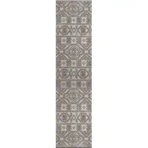 Photo of 8' Dark Gray And Ivory Moroccan Indoor Outdoor Runner Rug