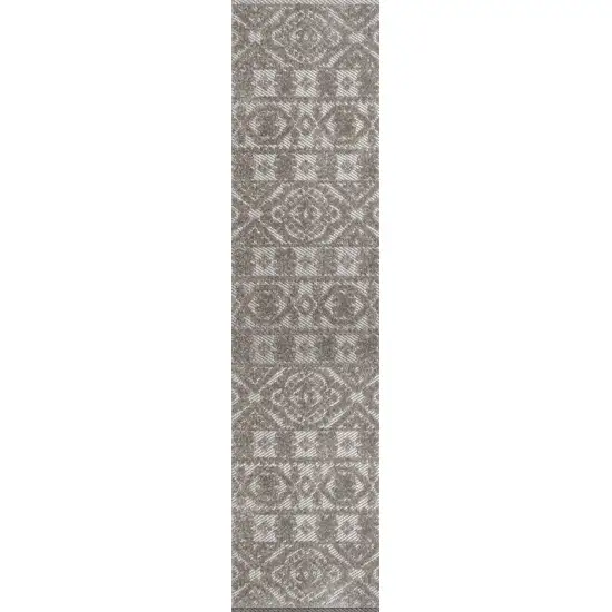 8' Dark Gray And Ivory Moroccan Indoor Outdoor Runner Rug Photo 1