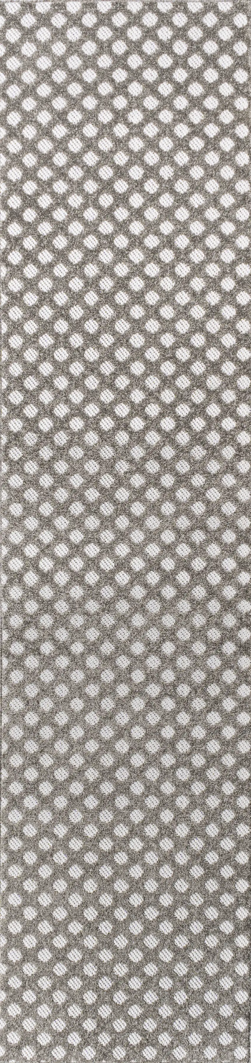 8' Dark Gray And Ivory Trellis Indoor Outdoor Runner Rug Photo 2