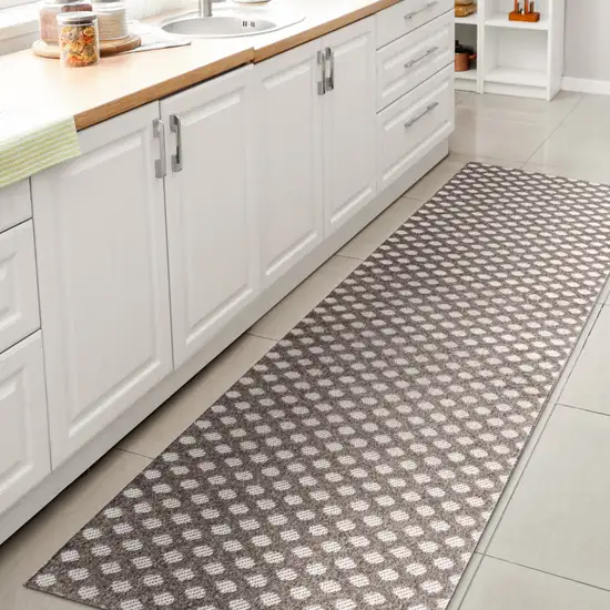 8' Dark Gray And Ivory Trellis Indoor Outdoor Runner Rug Photo 5