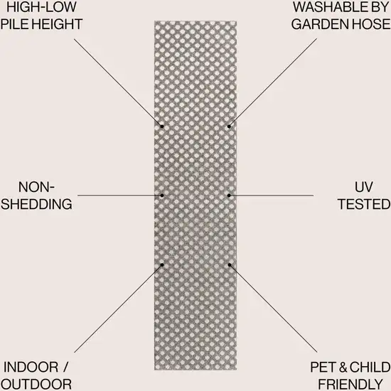 8' Dark Gray And Ivory Trellis Indoor Outdoor Runner Rug Photo 7