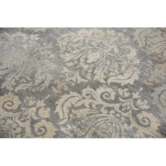 8' Dark Gray And Tan New Zealand Lambs Wool Damask Hand Carved Handmade Area Rug Photo 3