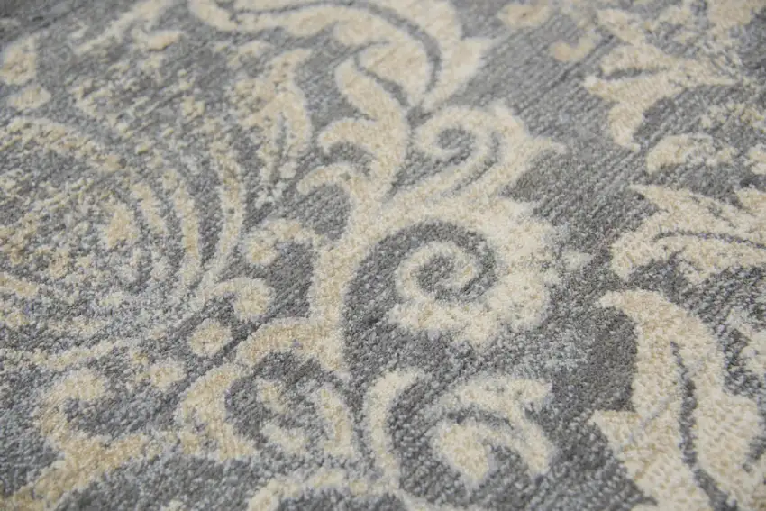 8' Dark Gray And Tan New Zealand Lambs Wool Damask Hand Carved Handmade Area Rug Photo 4
