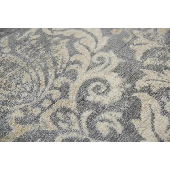 8' Dark Gray And Tan New Zealand Lambs Wool Damask Hand Carved Handmade Area Rug Photo 4