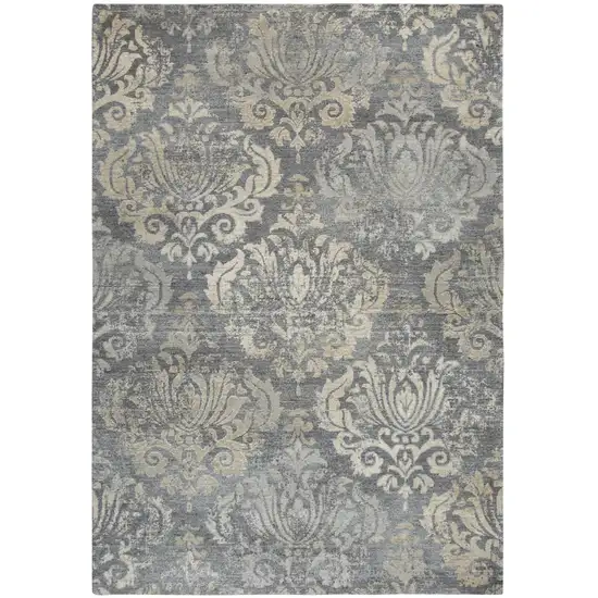 8' Dark Gray And Tan New Zealand Lambs Wool Damask Hand Carved Handmade Area Rug Photo 1