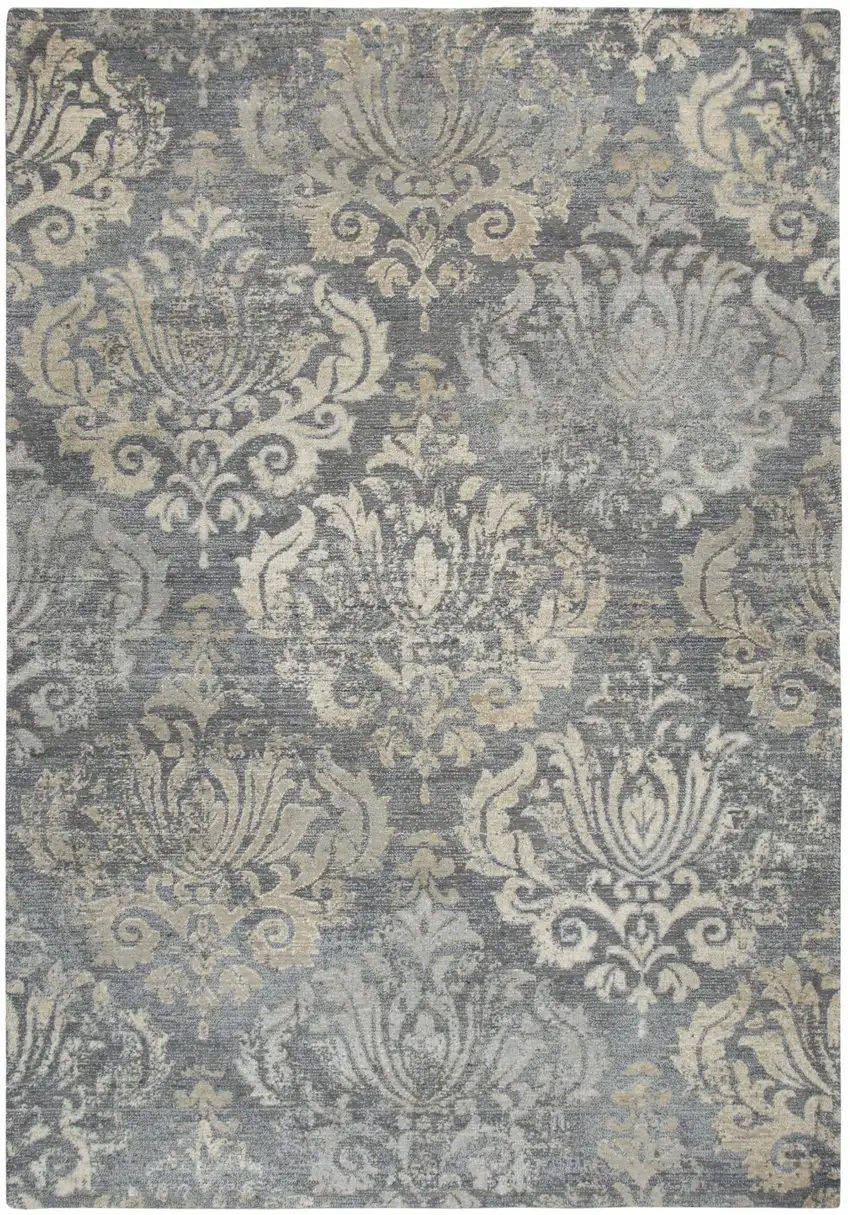 8' Dark Gray And Tan New Zealand Lambs Wool Damask Hand Carved Handmade Area Rug Photo 1