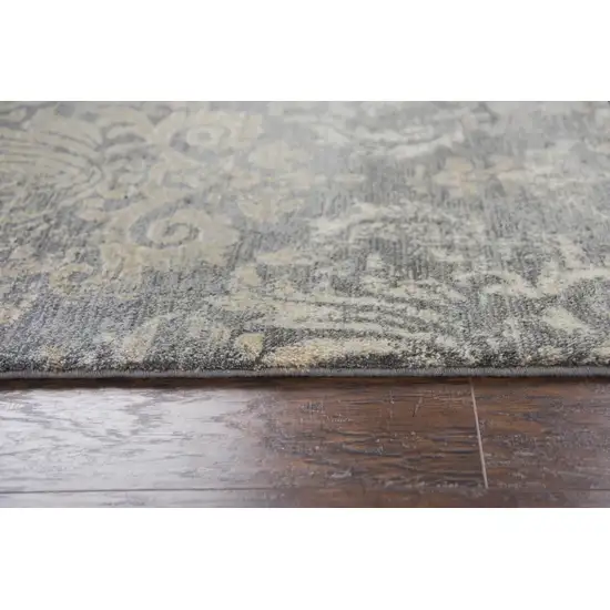 8' Dark Gray And Tan New Zealand Lambs Wool Damask Hand Carved Handmade Area Rug Photo 5
