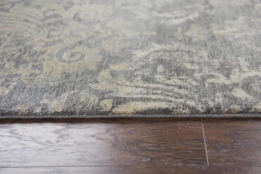 8' Dark Gray And Tan New Zealand Lambs Wool Damask Hand Carved Handmade Area Rug Photo 5