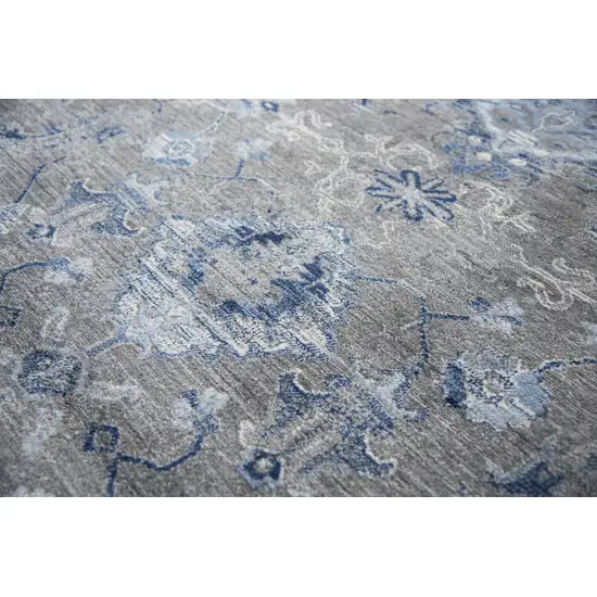 10' Dark Gray Blue And Light Gray New Zealand Lambs Wool Floral Hand Carved Handmade Area Rug Photo 5