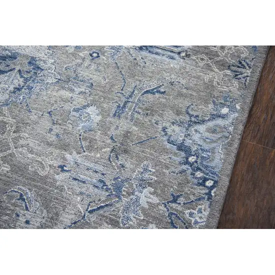 10' Dark Gray Blue And Light Gray New Zealand Lambs Wool Floral Hand Carved Handmade Area Rug Photo 4