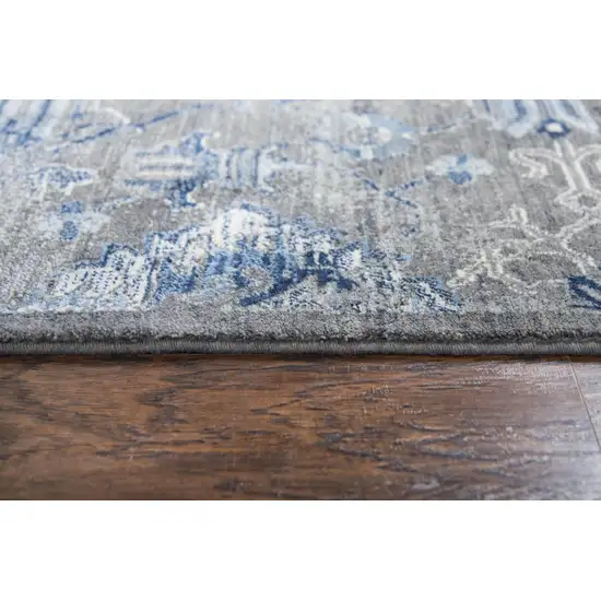 10' Dark Gray Blue And Light Gray New Zealand Lambs Wool Floral Hand Carved Handmade Area Rug Photo 2