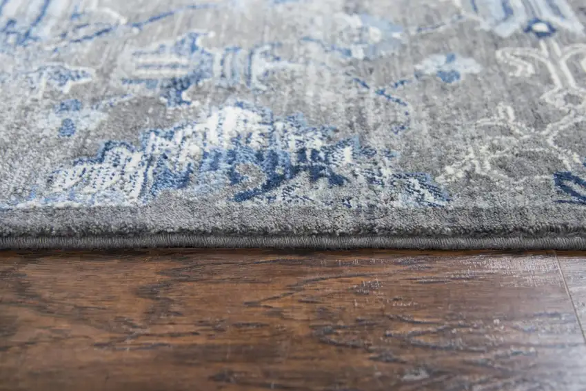 10' Dark Gray Blue And Light Gray New Zealand Lambs Wool Floral Hand Carved Handmade Area Rug Photo 2