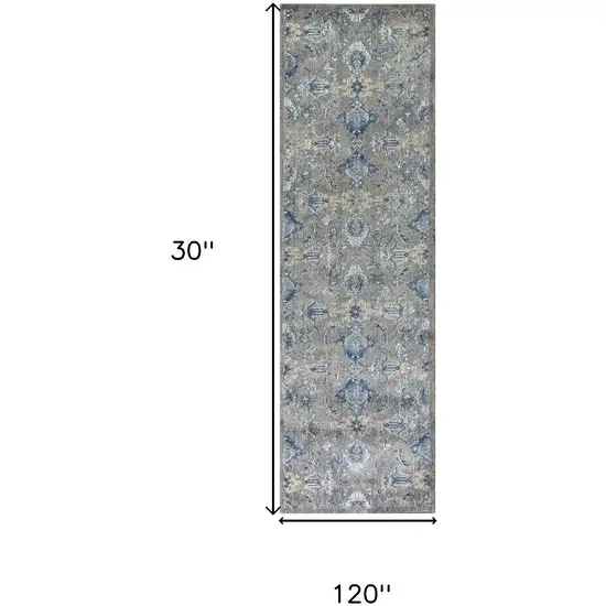 10' Dark Gray Blue And Light Gray New Zealand Lambs Wool Floral Hand Carved Handmade Area Rug Photo 6