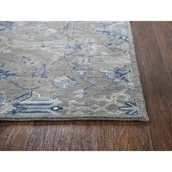10' Dark Gray Blue And Light Gray New Zealand Lambs Wool Floral Hand Carved Handmade Area Rug Photo 3