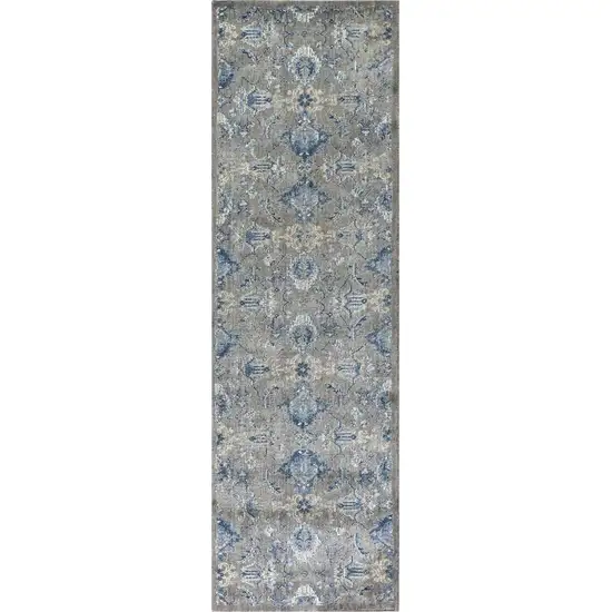 10' Dark Gray Blue And Light Gray New Zealand Lambs Wool Floral Hand Carved Handmade Area Rug Photo 1